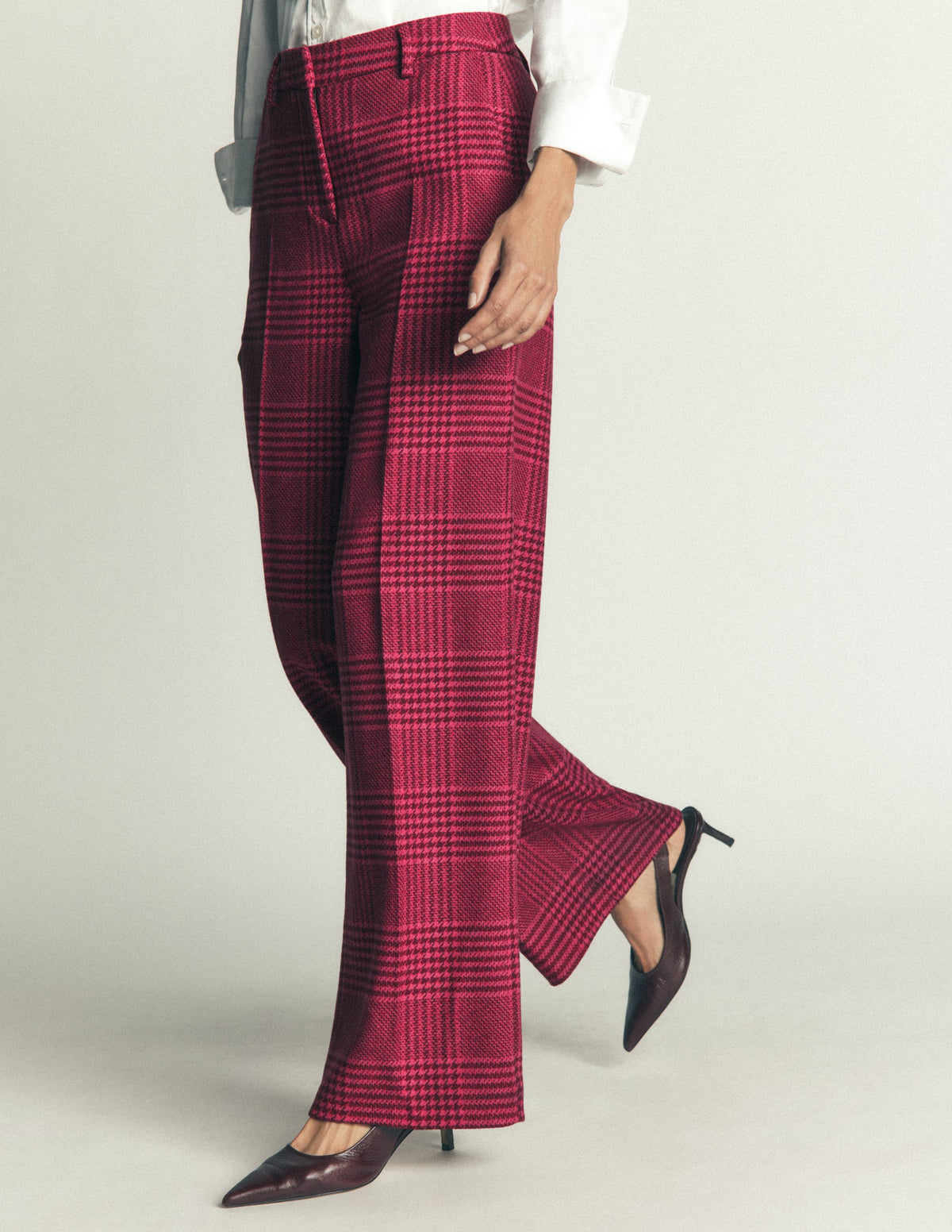 Belgravia Wool Blend Trousers-Pink and Maroon Check - Image 4
