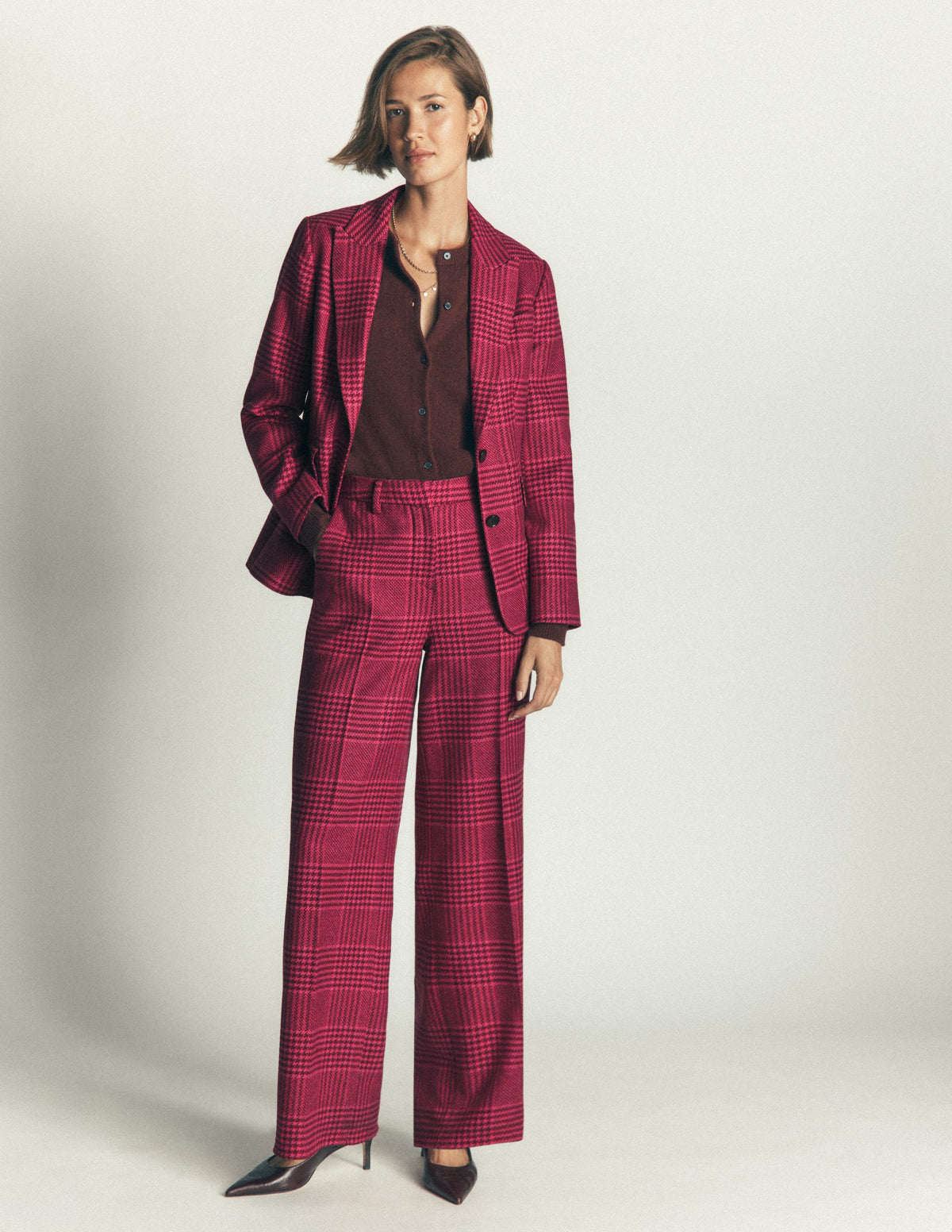 Belgravia Wool Blend Trousers-Pink and Maroon Check - Image 5