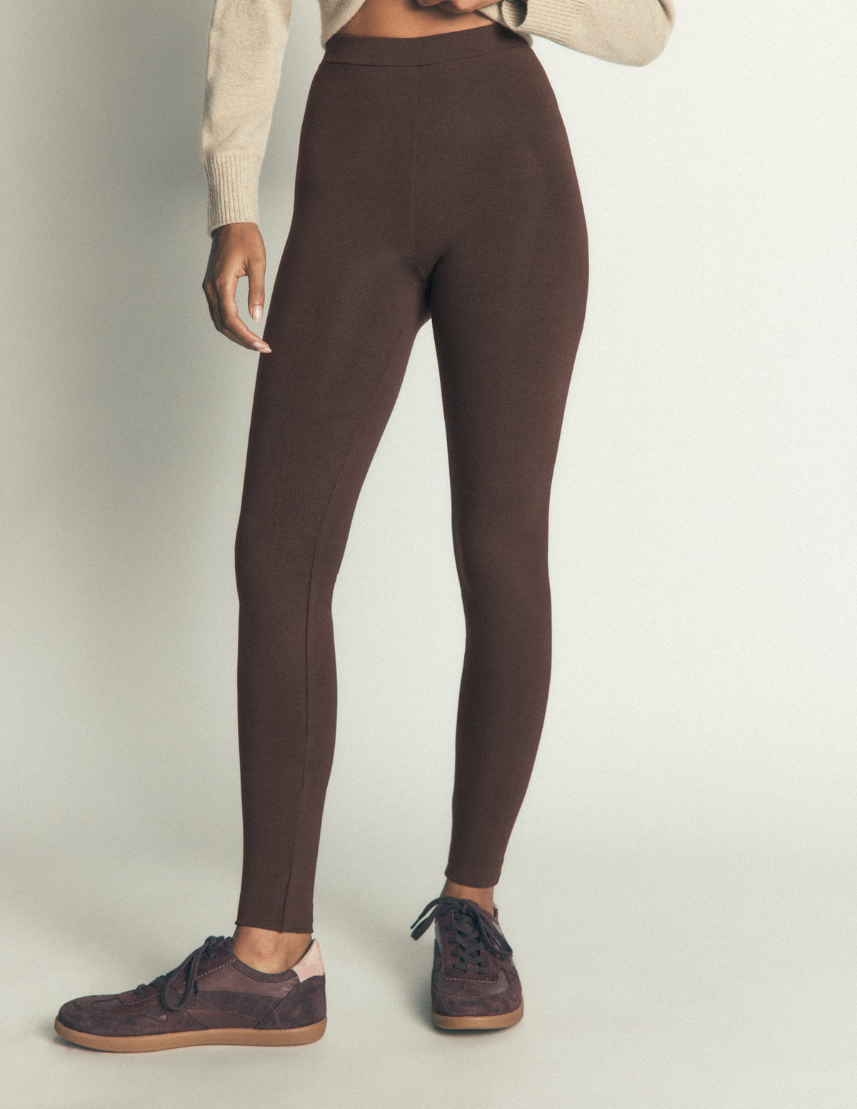 Jersey-Leggings mit hohem Bund-Bitterschokolade-4