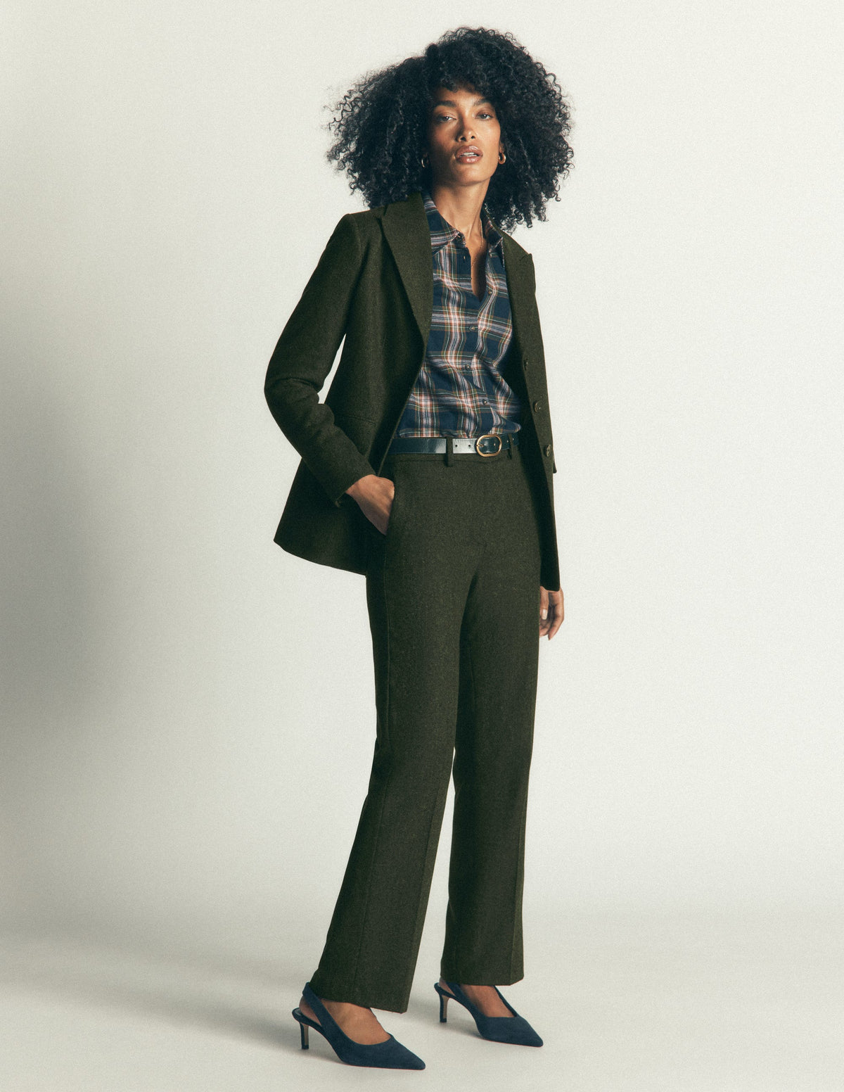 Canonbury Wool Blend Trousers-Hunter Green Herringbone-1