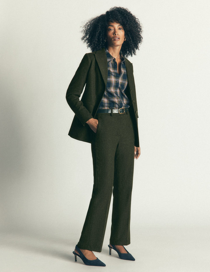 Pantalon Canonbury en laine mélangée-Motif chevrons vert foncé