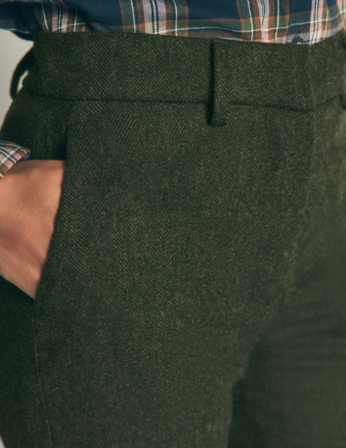 Canonbury Wool Blend Trousers-Hunter Green Herringbone - Image 2