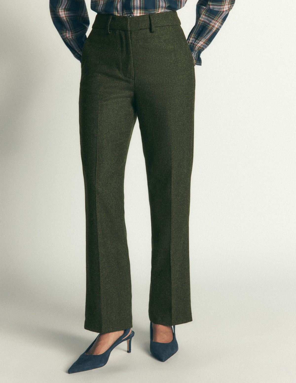 Canonbury Wool Blend Trousers-Hunter Green Herringbone - Image 4