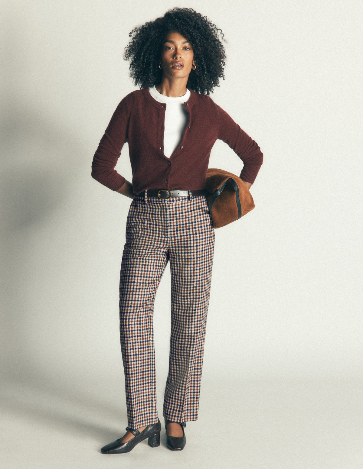 Canonbury Wool Blend Trousers-Ivory, Blue and Maroon Check-1