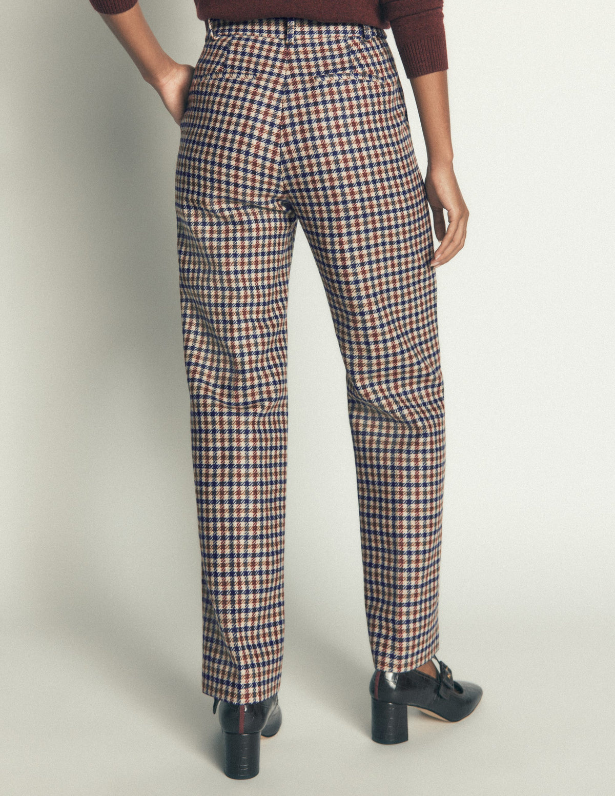 Canonbury Wool Blend Trousers-Ivory, Blue and Maroon Check - Image 3