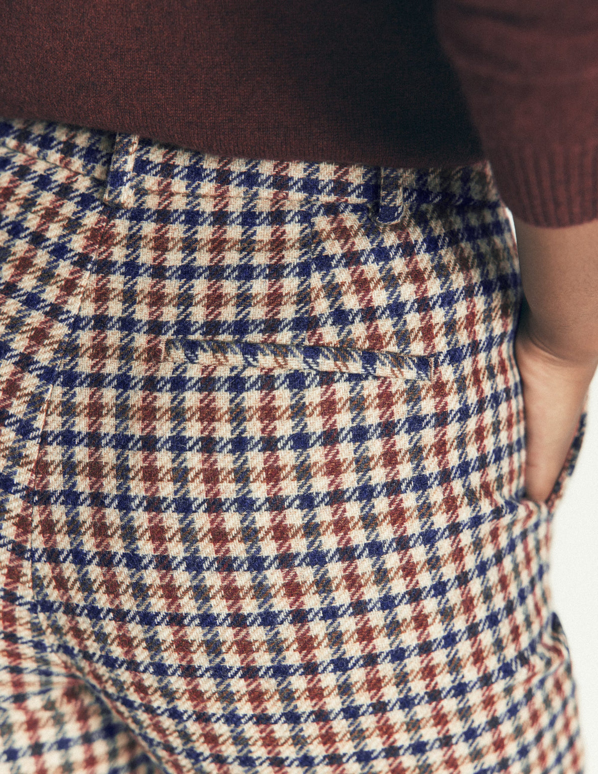Canonbury Wool Blend Trousers-Ivory, Blue and Maroon Check-4