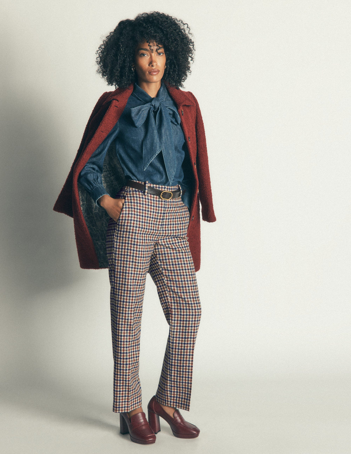 Canonbury Wool Blend Trousers-Ivory, Blue and Maroon Check - Image 6