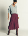 Plissierter Midirock mit seitlichem Schlitz-Dunkle Kirsche