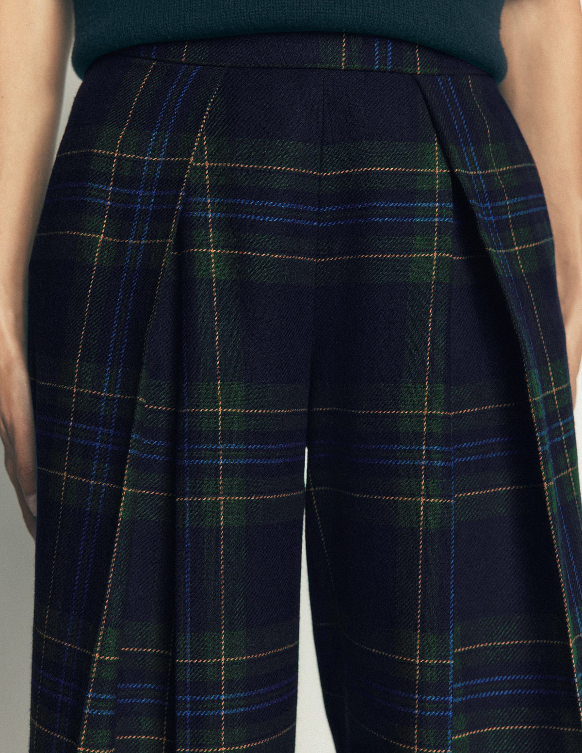 Plissierte Culotte aus Wollmischung-BLACKWATCH - Image 3