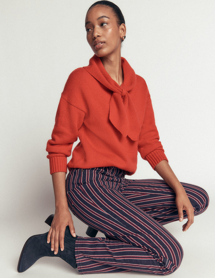 Jeans mit hohem Bund und geradem Bein-Marineblau Rot Streifen