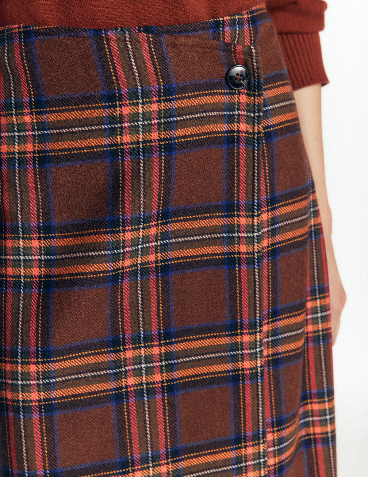 Column Wrap Skirt-Brown, Blue and Orange Check - Image 4