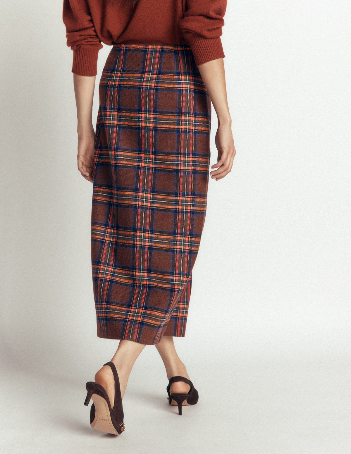 Column Wrap Skirt-Brown, Blue and Orange Check-3