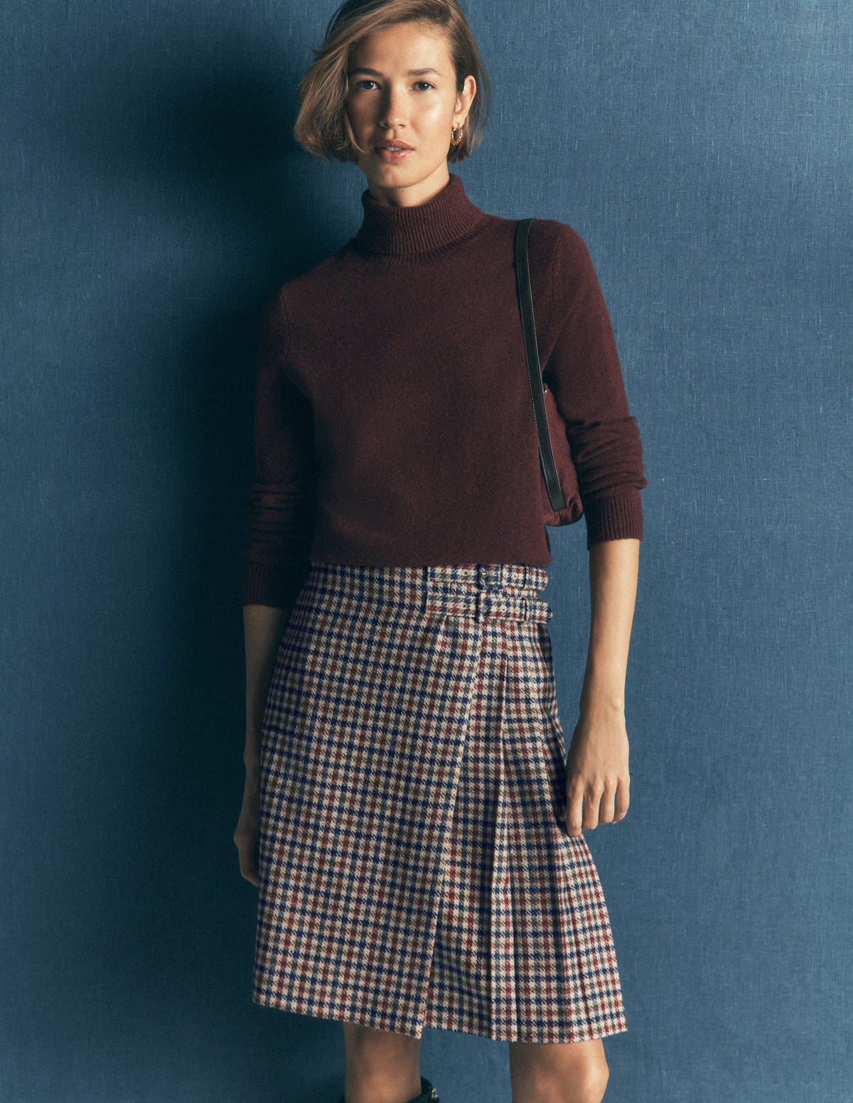 Vera Kilt mit doppelter Schnalle-Naturweiß, Blau, Kastanienbraun Kariert-1