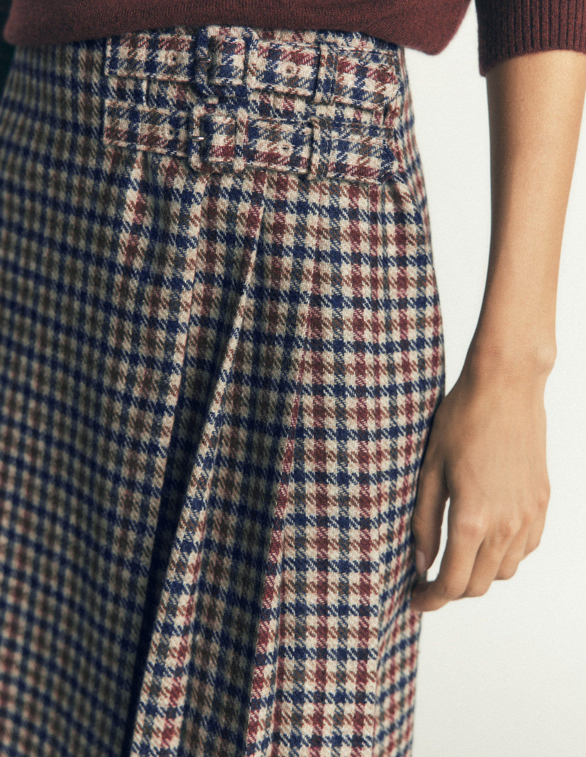Vera Kilt mit doppelter Schnalle-Naturweiß, Blau, Kastanienbraun Kariert - Image 2