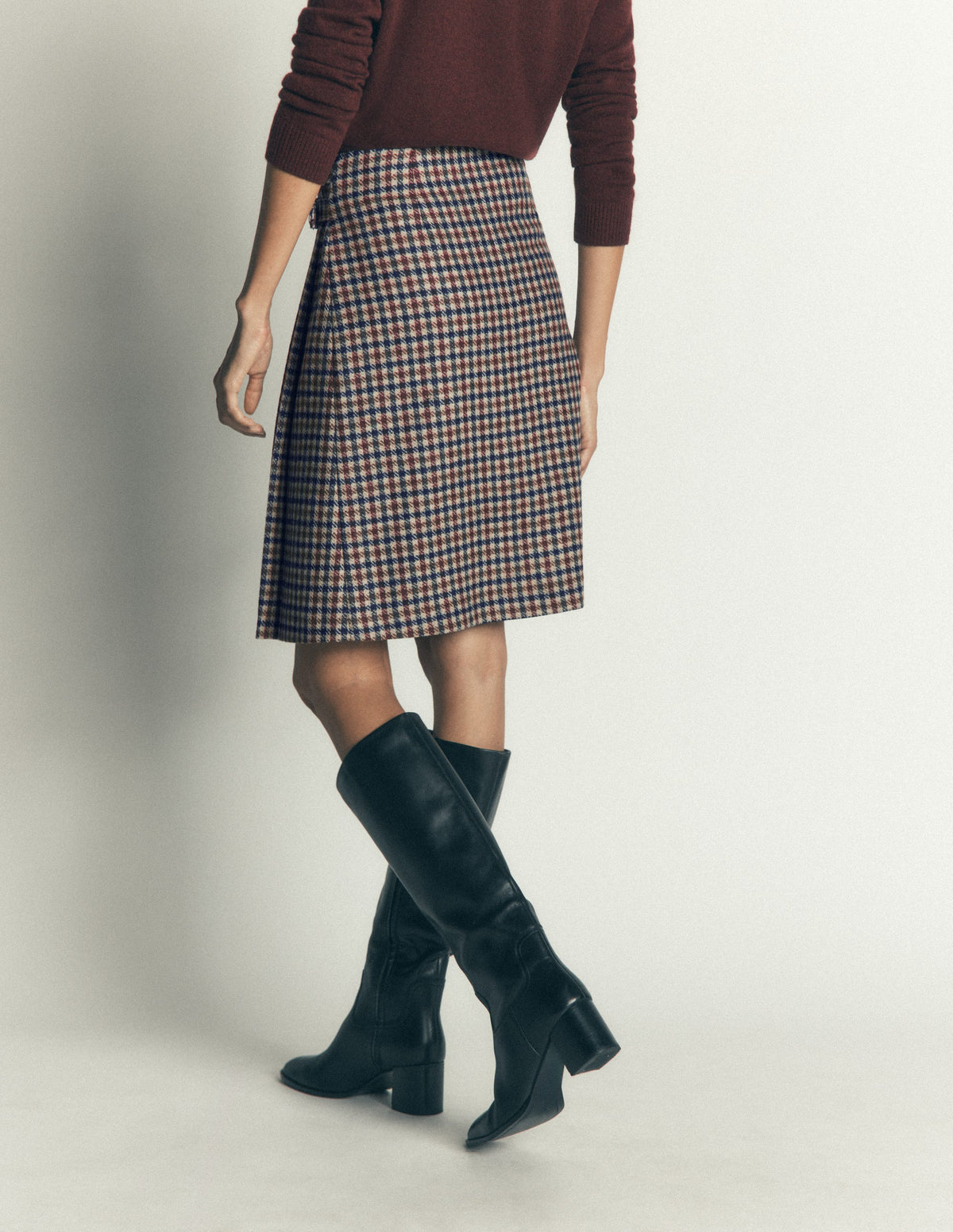 Vera Kilt mit doppelter Schnalle-Naturweiß, Blau, Kastanienbraun Kariert - Image 3