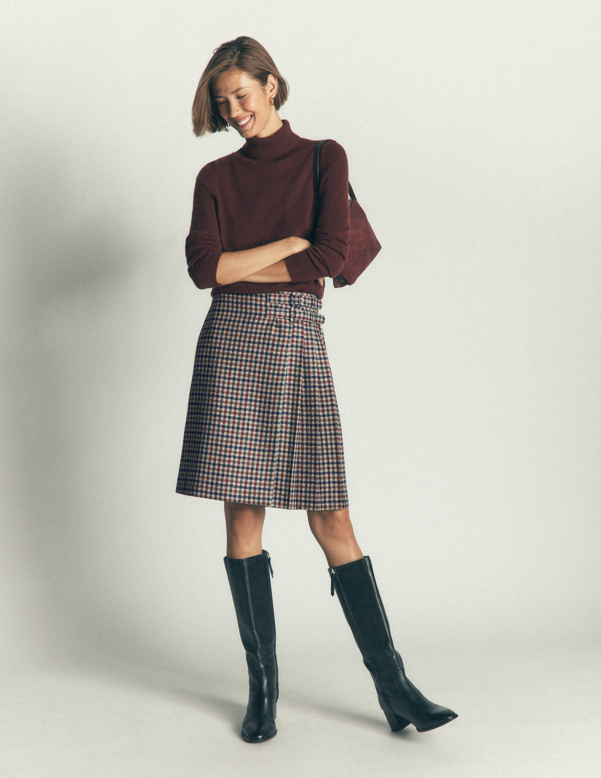 Vera Kilt mit doppelter Schnalle-Naturweiß, Blau, Kastanienbraun Kariert - Image 4