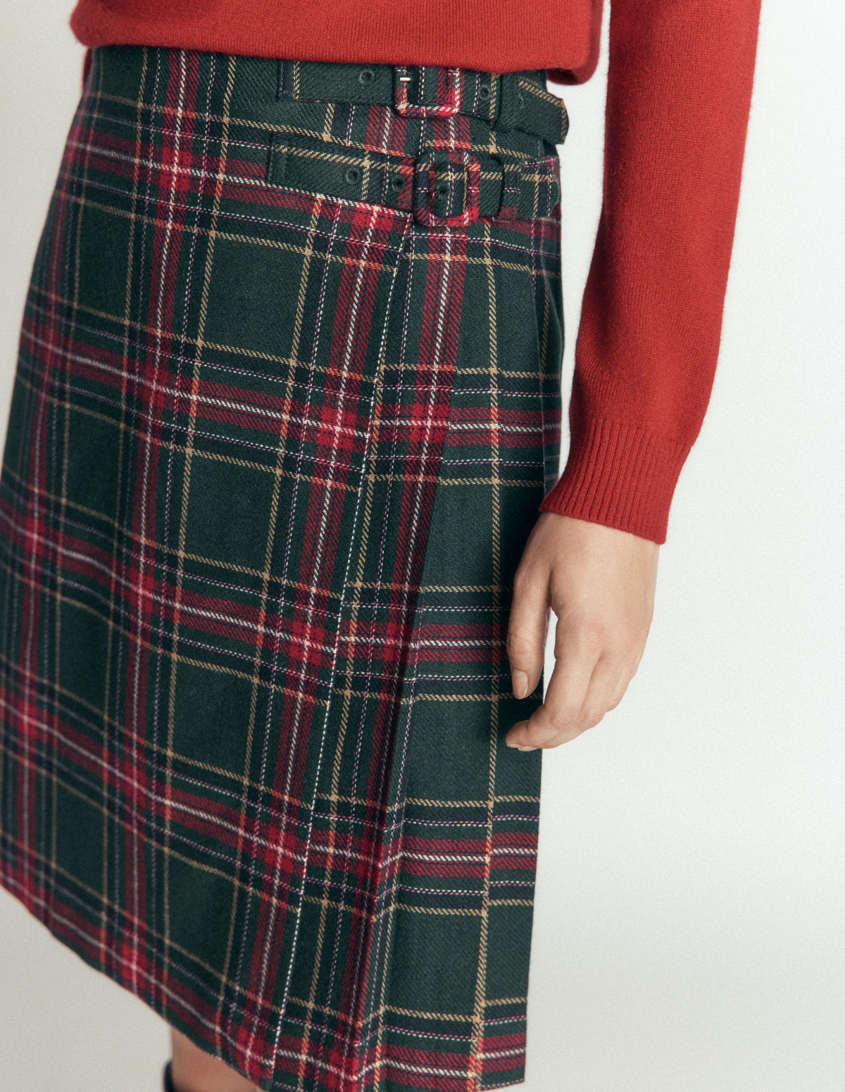 Vera Kilt mit doppelter Schnalle-Grün, Marineblau und Rot Kariert-2