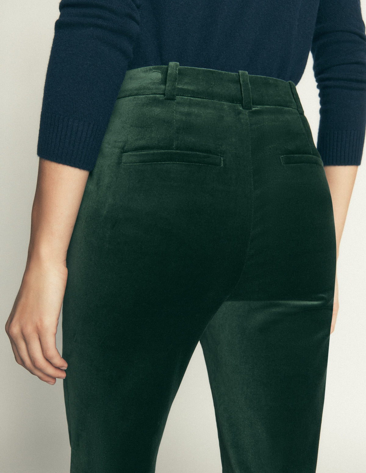Ausgestellte Samthose-Mitternachtsblau Smaragdgrün-2
