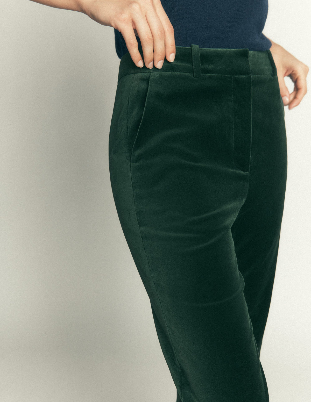 Ausgestellte Samthose-Mitternachtsblau Smaragdgrün-5