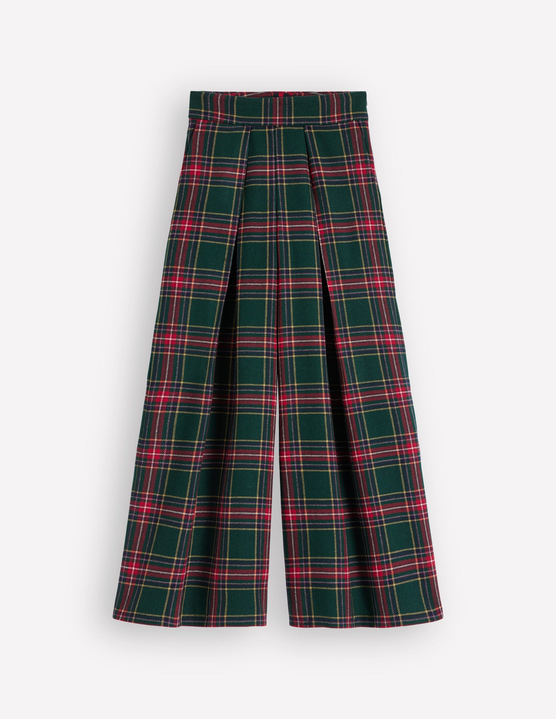 Plissierte Hose aus Wollmischung-Grün, Marineblau und Rot Kariert-7