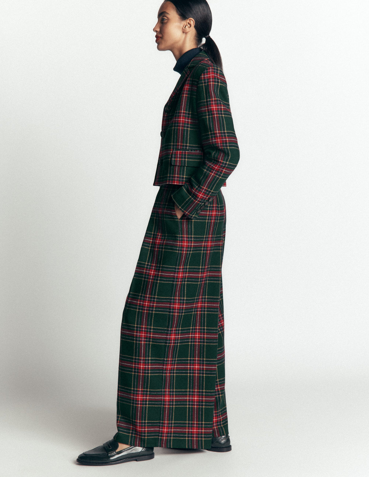 Plissierte Hose aus Wollmischung-Grün, Marineblau und Rot Kariert - Image 6