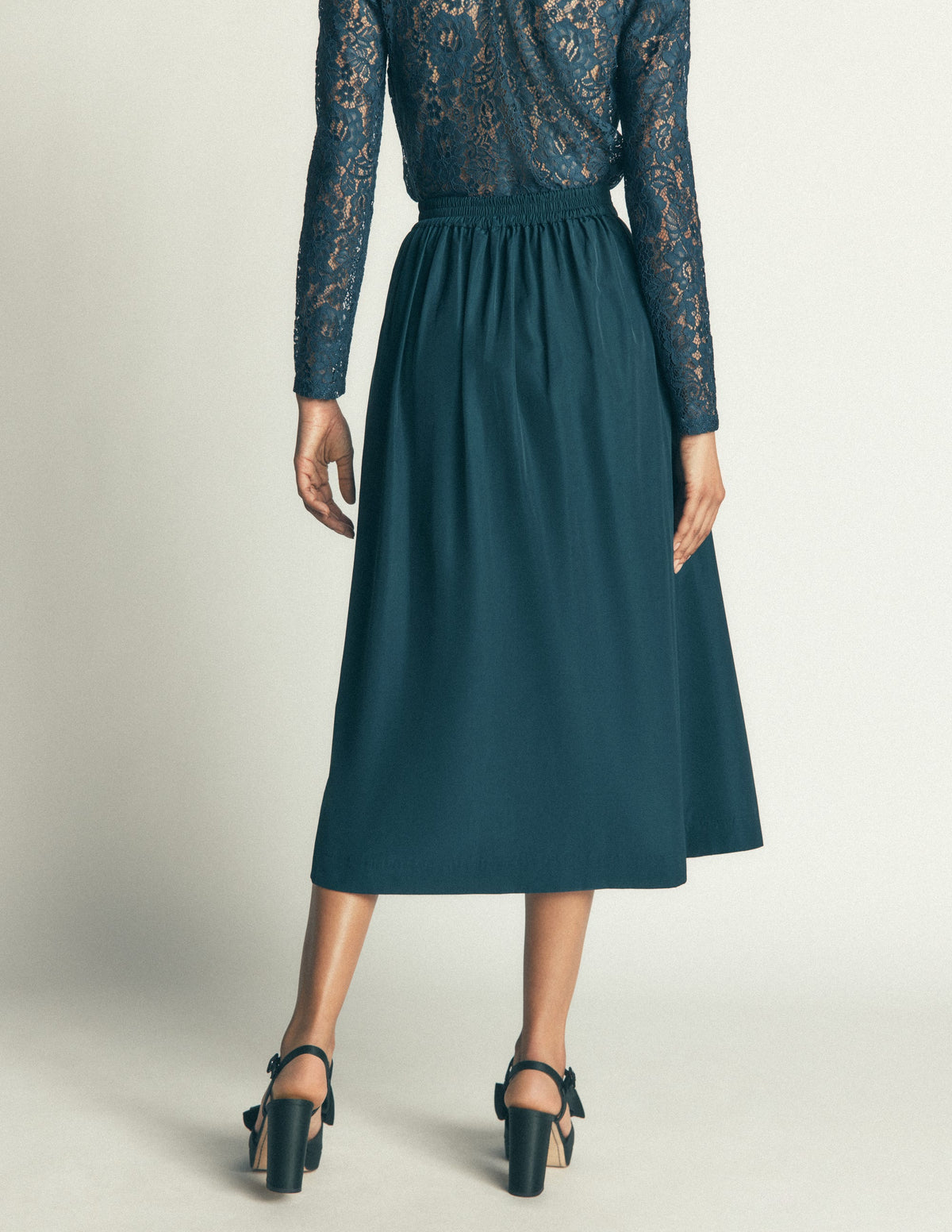 Jupe midi Verity en taffetas-Océan bleu sarcelle - Image 3