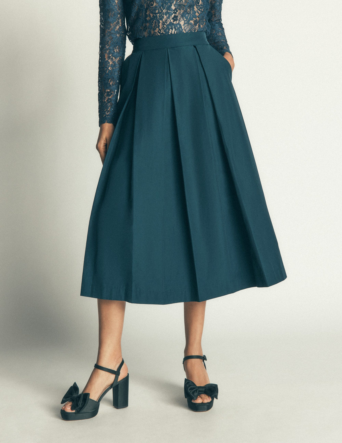 Jupe midi Verity en taffetas-Océan bleu sarcelle - Image 4