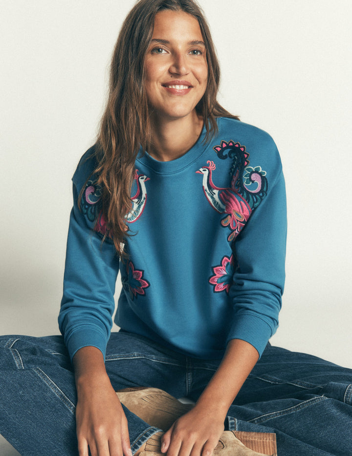 Emi Sweatshirt mit Stickerei-Blauer Glanzstahl