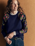 Sweat Emi brodé-Bleu marine, broderie florale multi