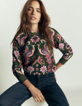 Sweat Rosa à imprimé-Motif Peacock Paradise placé