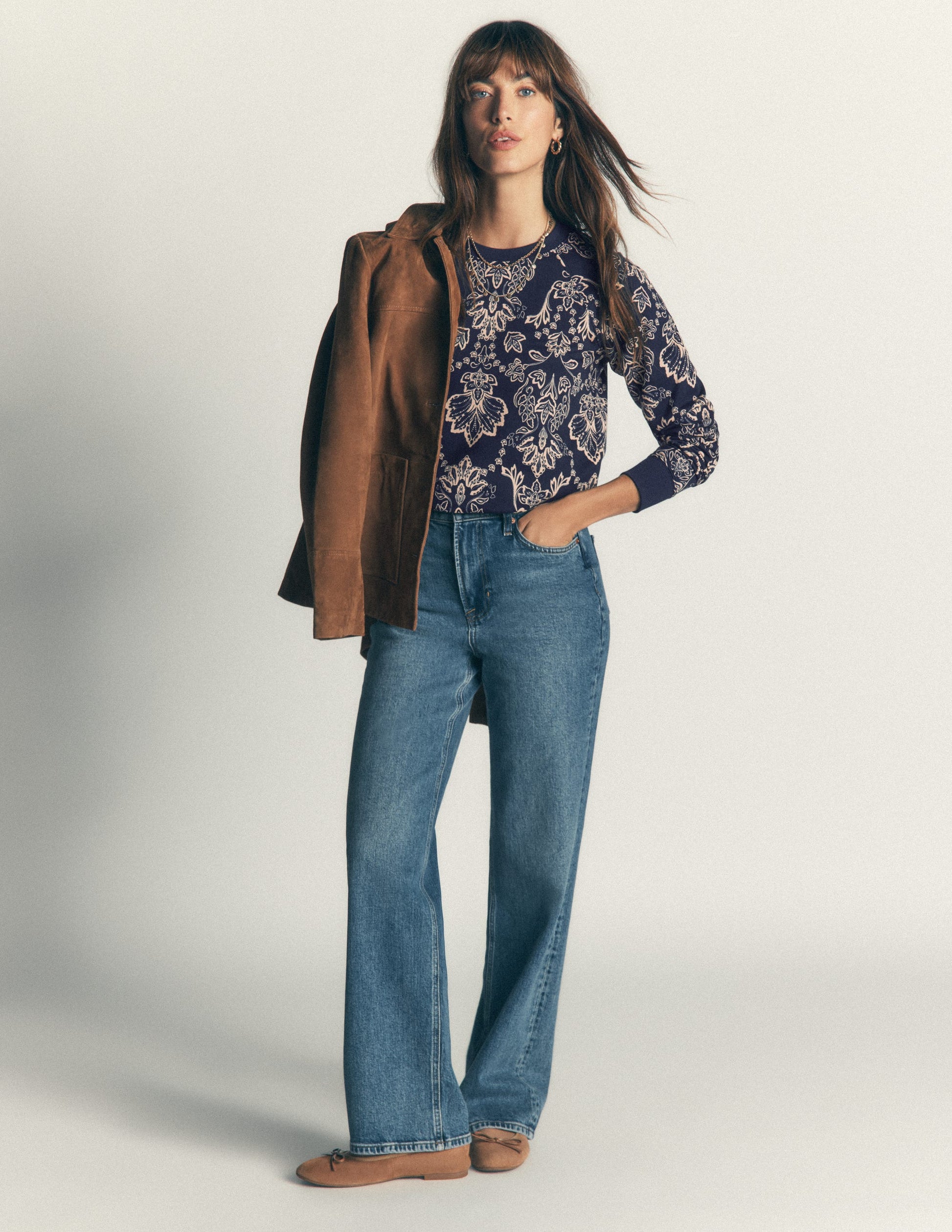 Rosa Bedrucktes Sweatshirt-Marineblau, Blumenmuster-1