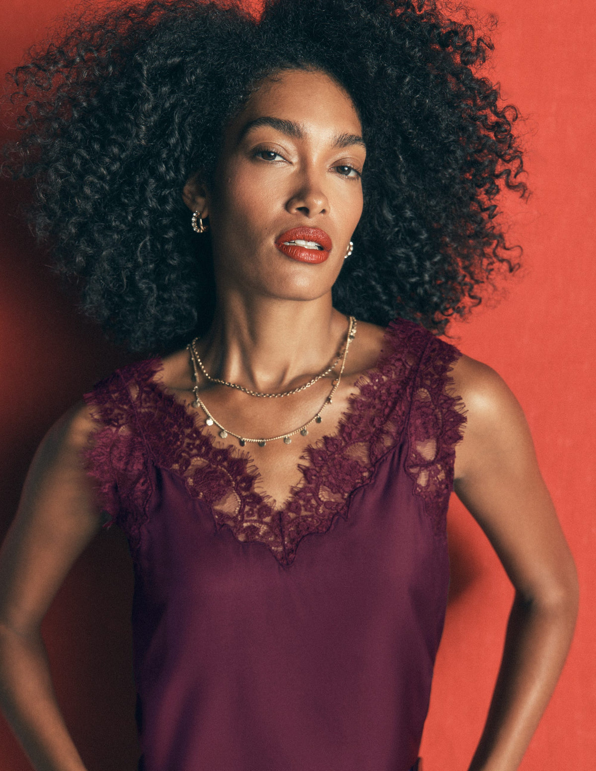Ara Camisole-Top aus Seidenmischung mit Spitze-Bordeauxrot-1
