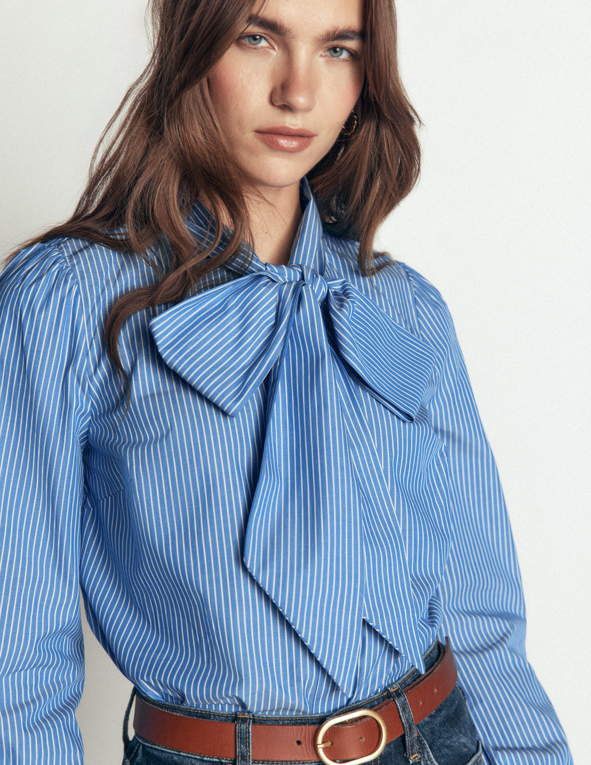 Clara Hemd zum Binden-Blau und Naturweiß Gestreift - Image 2
