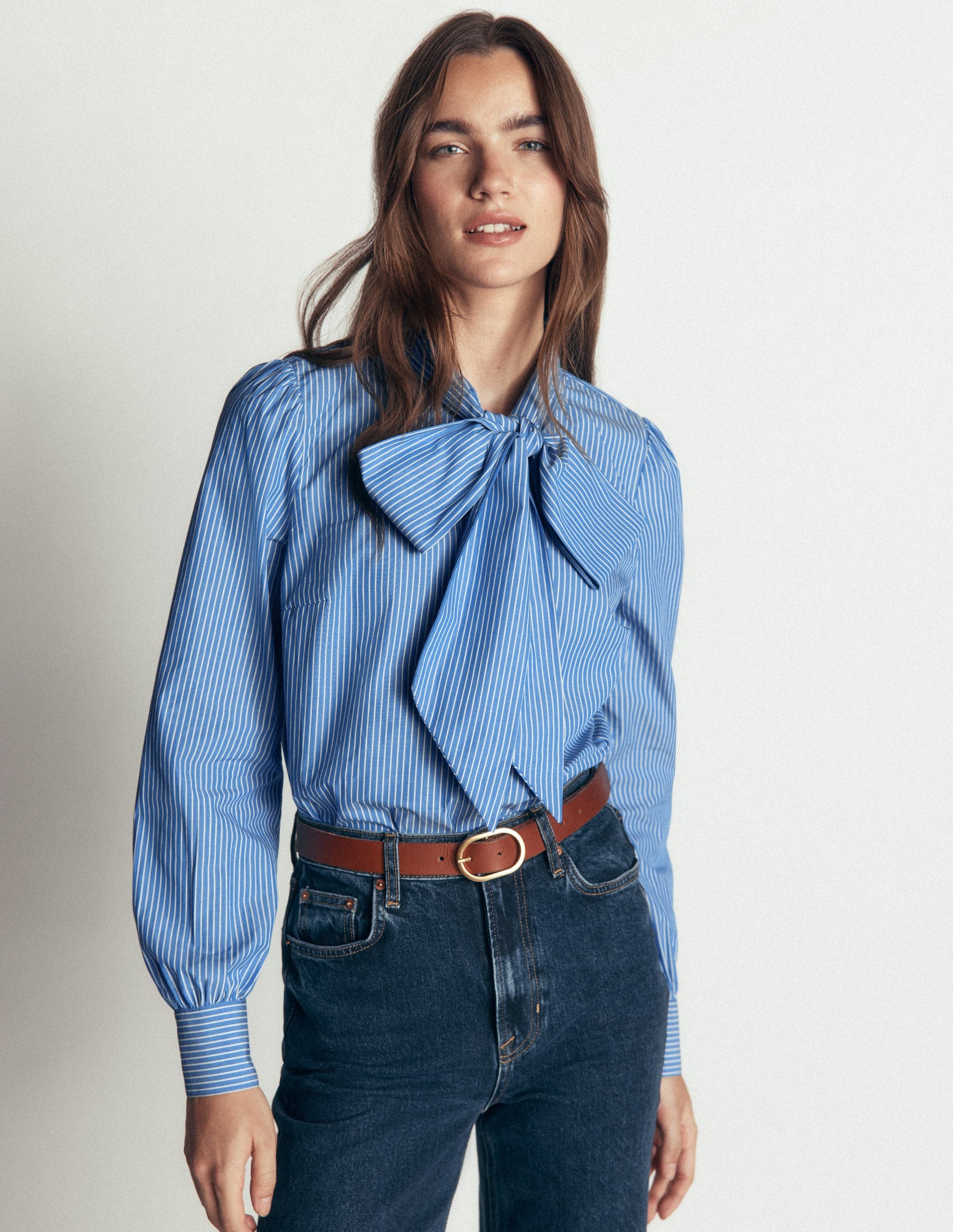 Clara Hemd zum Binden-Blau und Naturweiß Gestreift-4