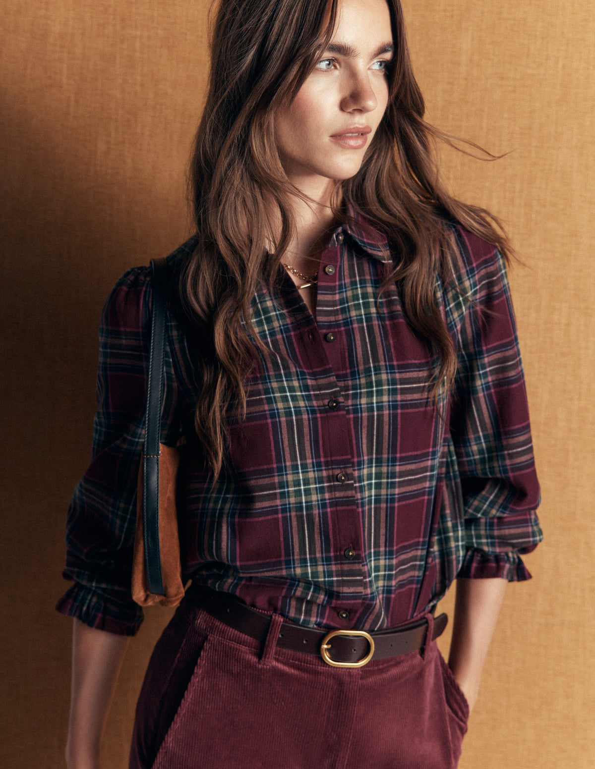 Violet Cotton Top-Maroon and Olive Check-1