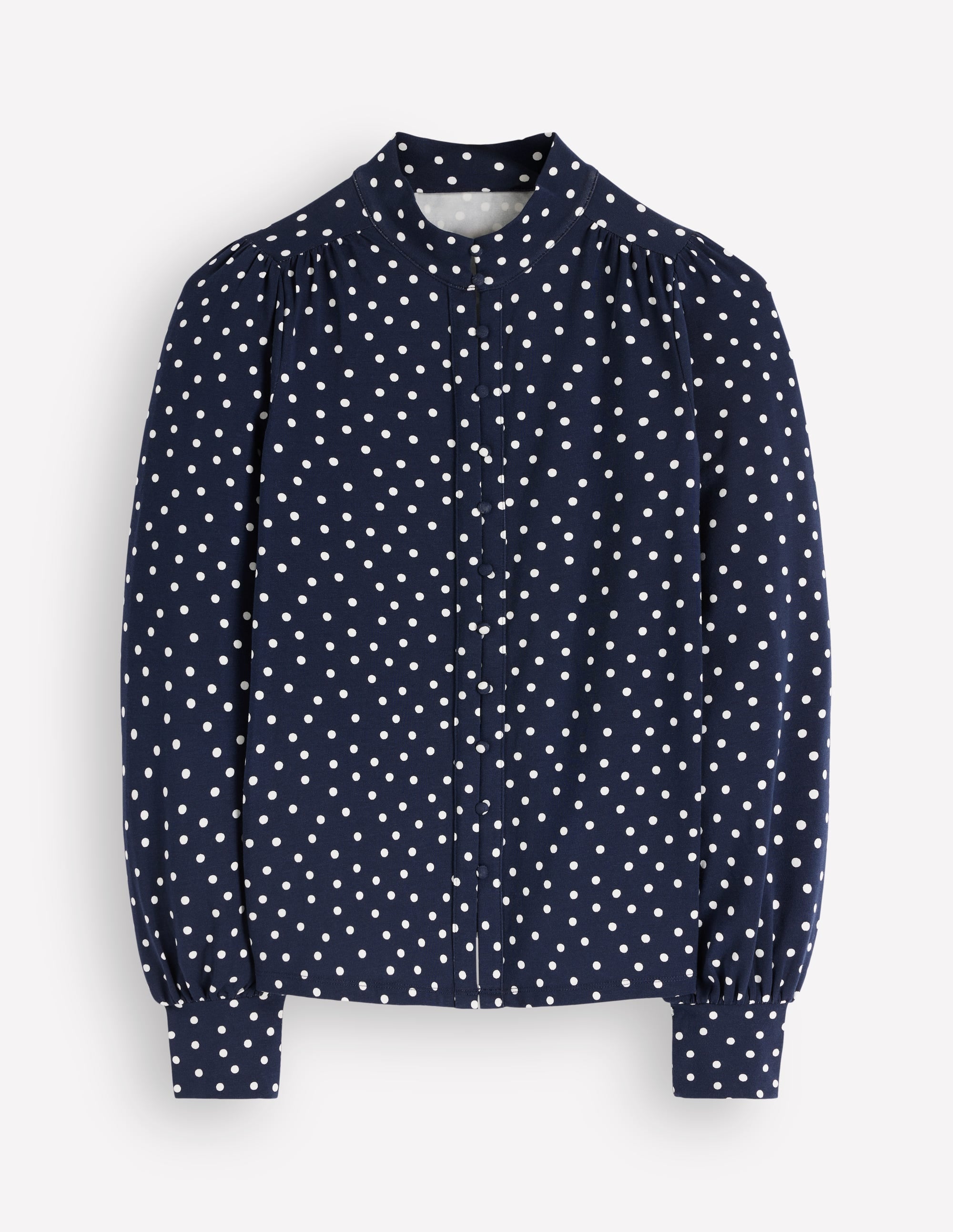 Bluse mit langen Manschetten und halber Knopfleiste-Navy Tupfen auf Tupfen - Image 4