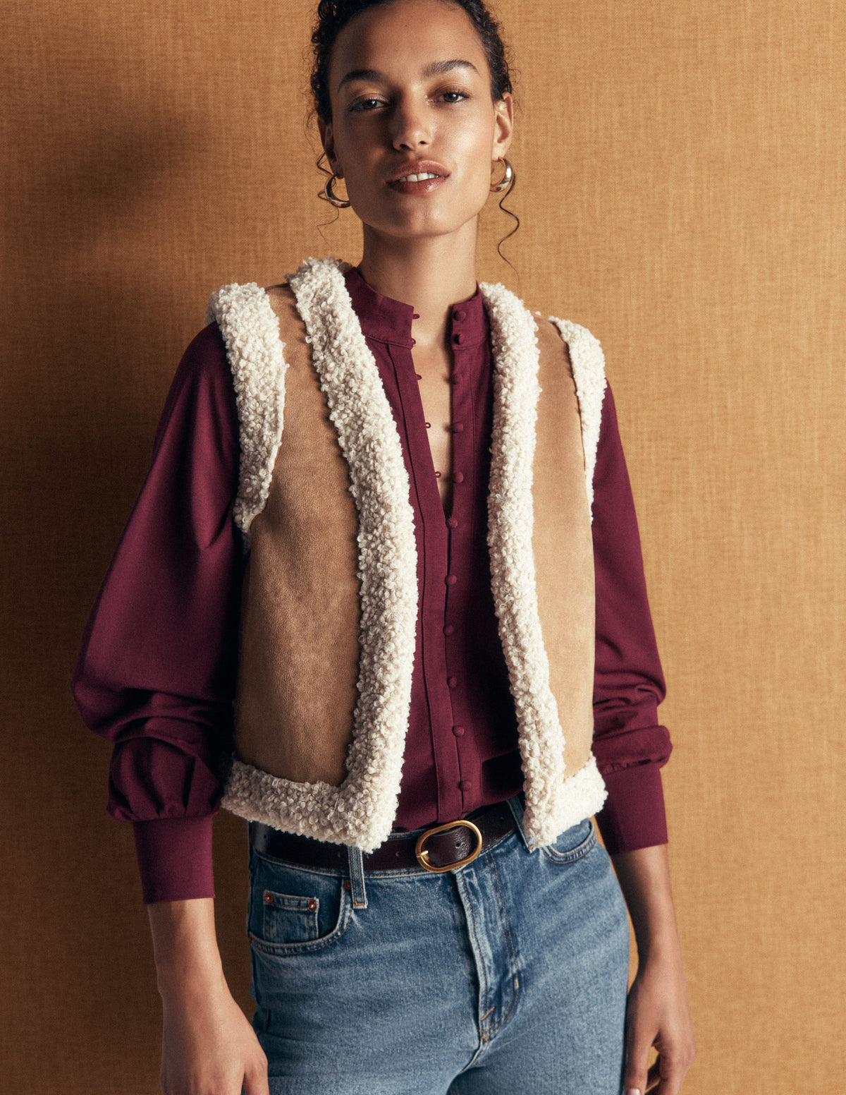 Isla Funnel Neck Button Blouse-Deep Wisteria - Image 1