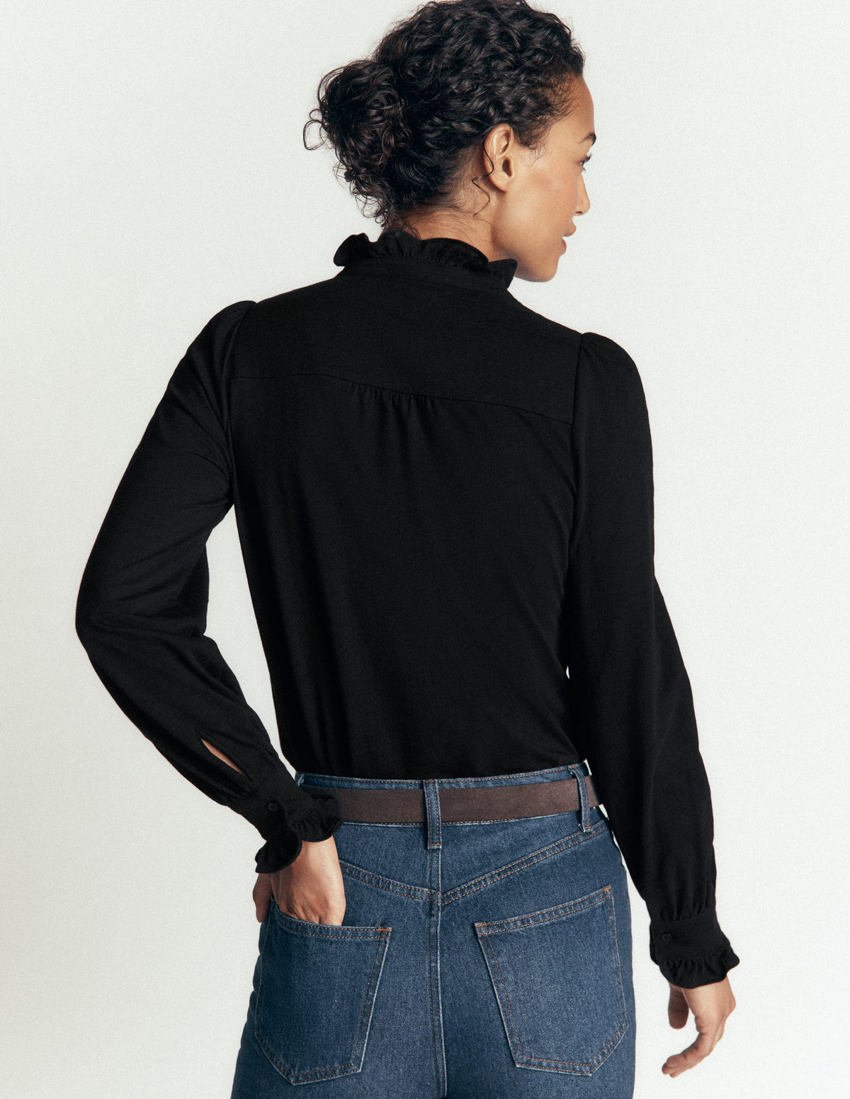 Jersey Frill Blouse-Black - Image 3