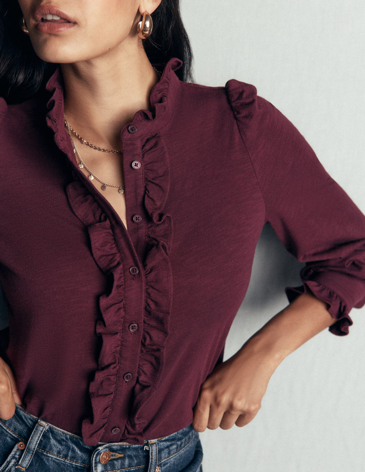 Bluse mit großen Rüschen-Dunkle Kirsche-2