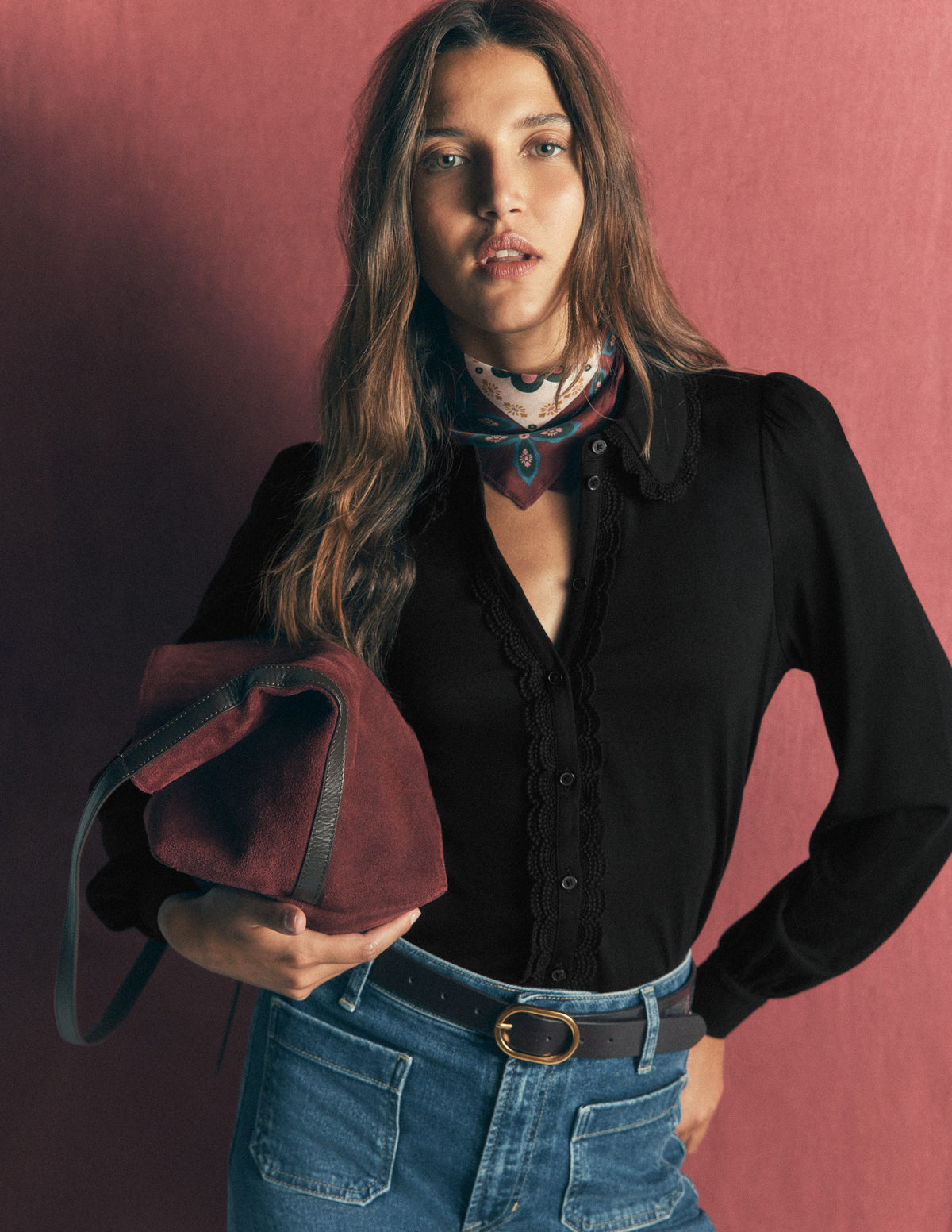 Bluse mit Rüschen und Spitze-Schwarz - Image 1