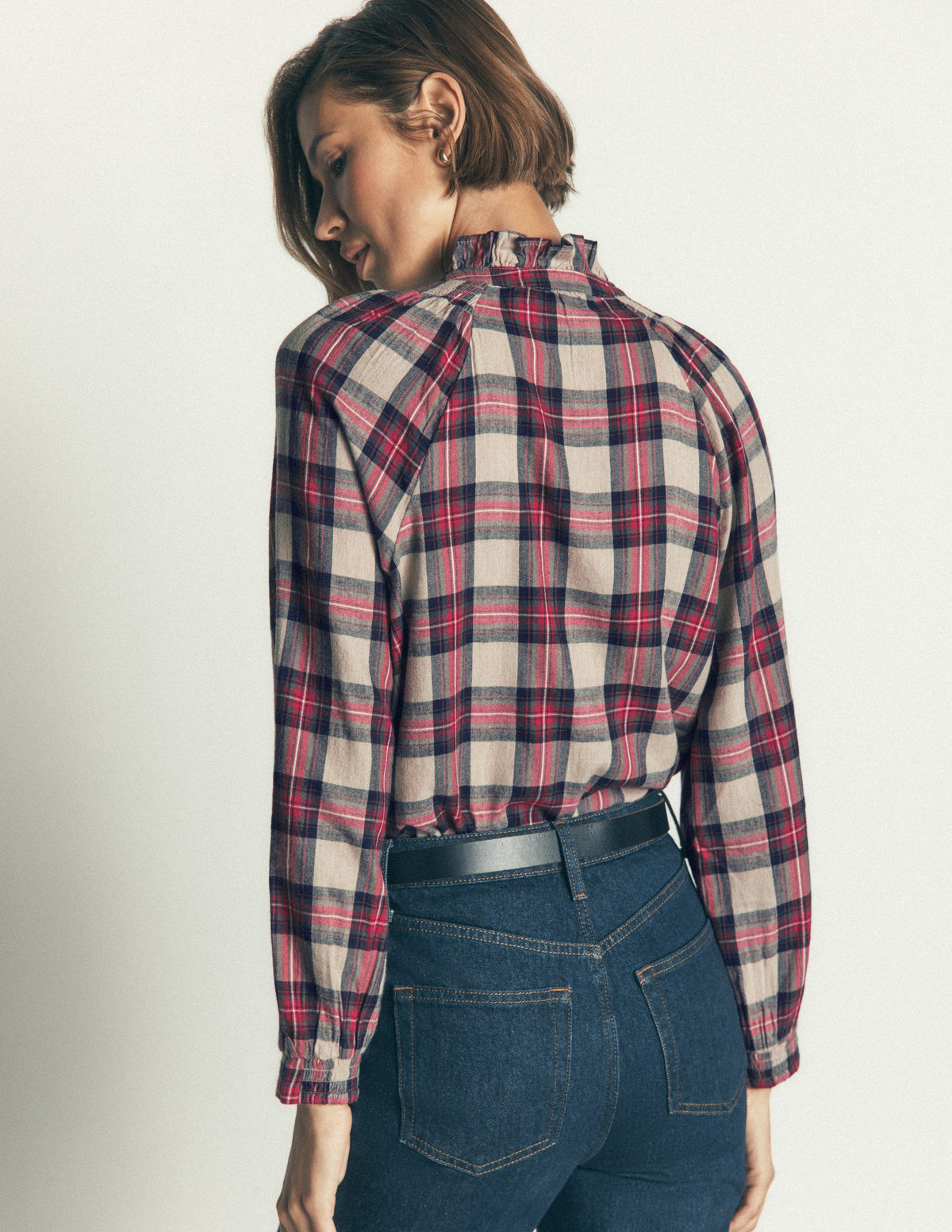 Erica Frill  Check Top-Oatmeal, Navy and Red Check - Image 4
