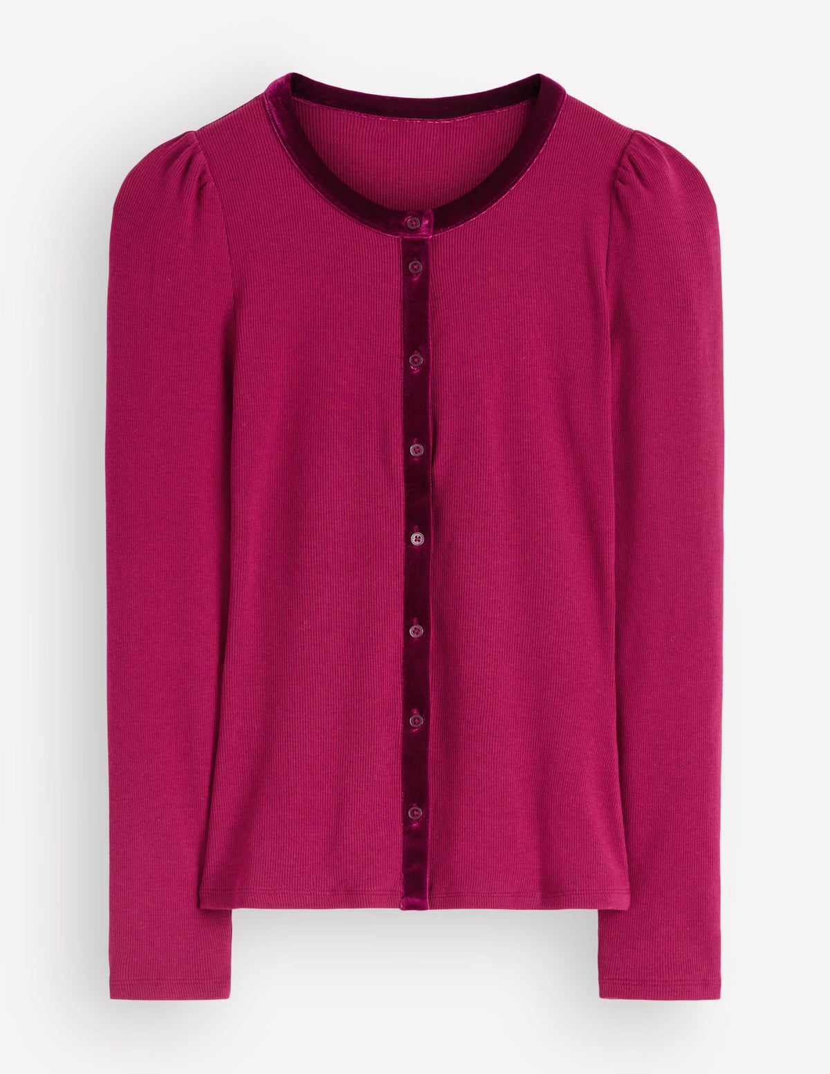 Gerippte Strickjacke mit Samtbesatz-Rote Beete-6