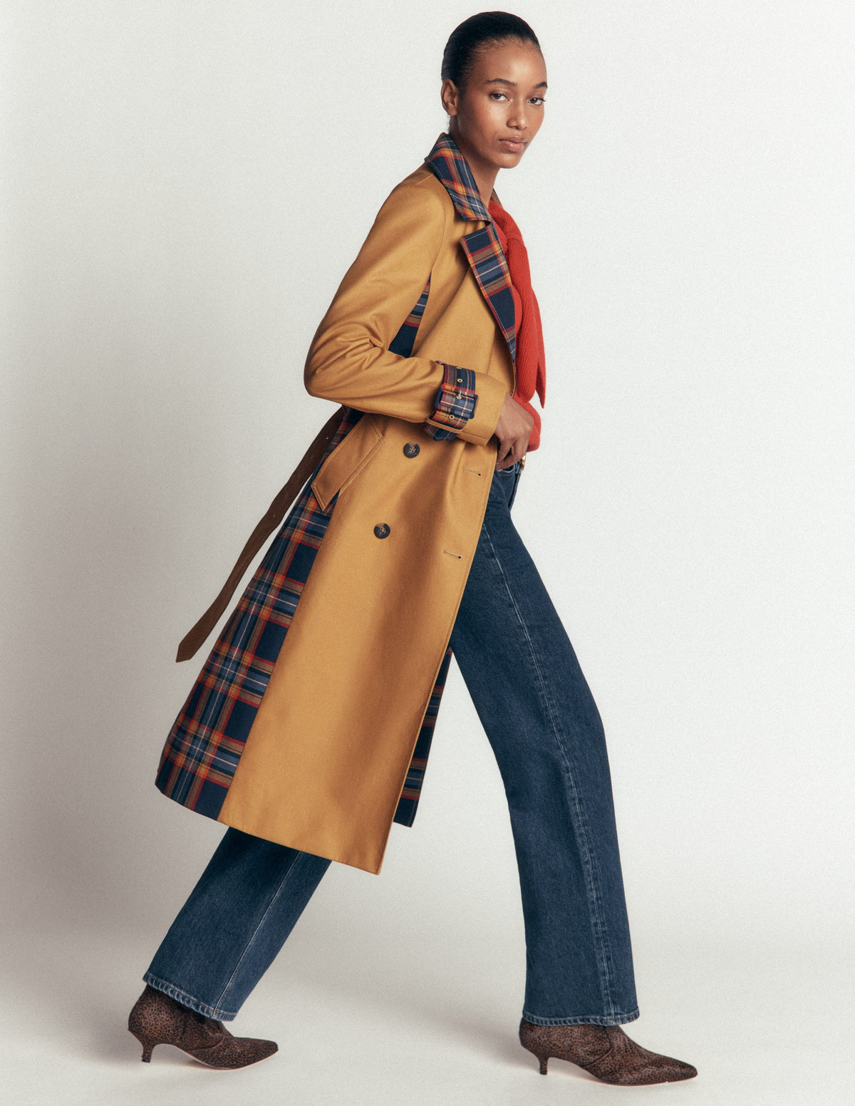 Zweireihiger Trenchcoat-Kamelbraun-4