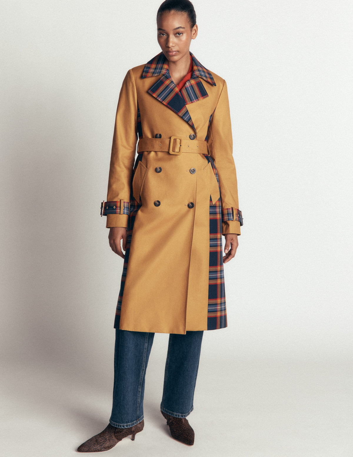 Zweireihiger Trenchcoat-Kamelbraun-7