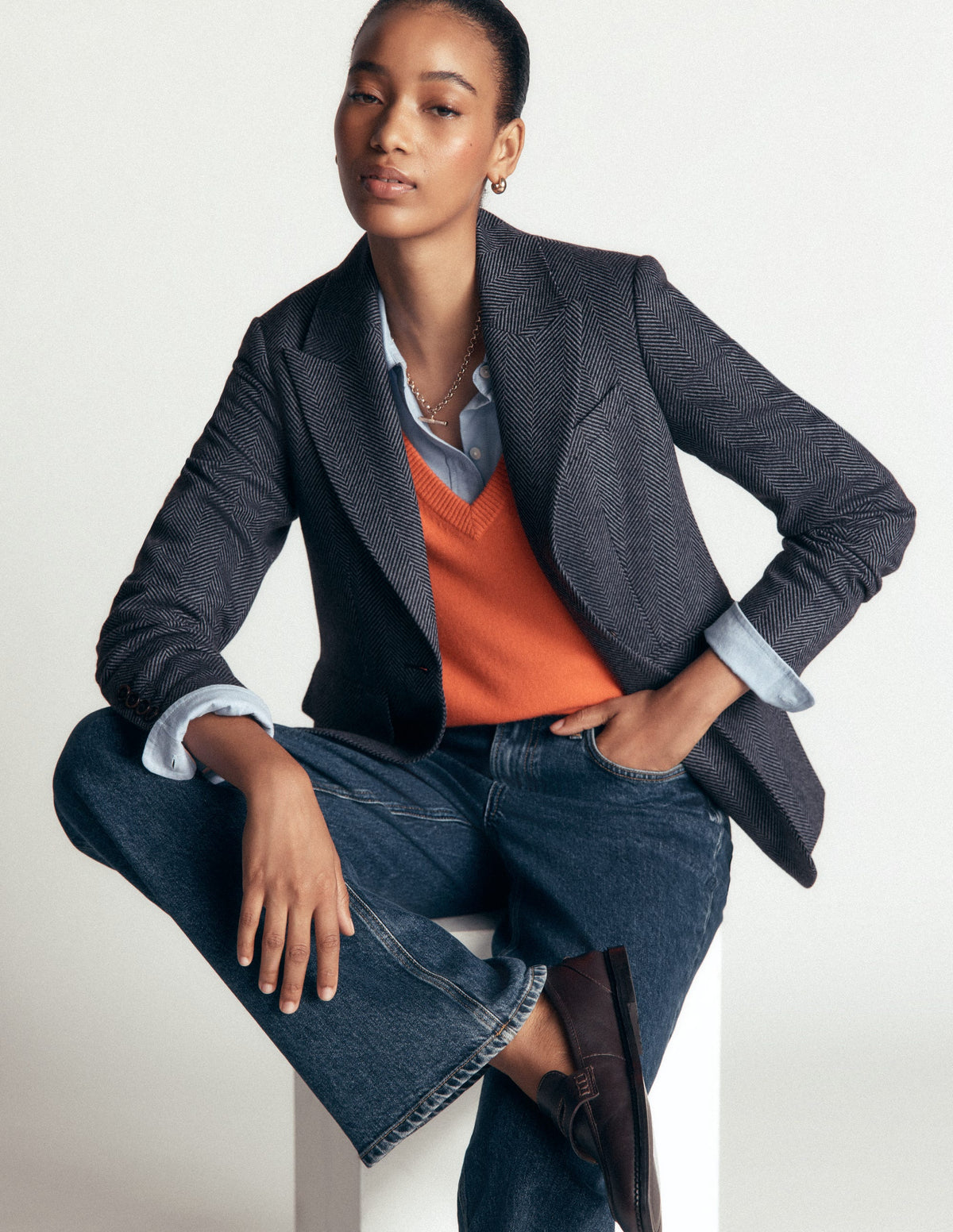 Stamford Wollblazer-Blau und Marineblau Fischgrätmuster-1