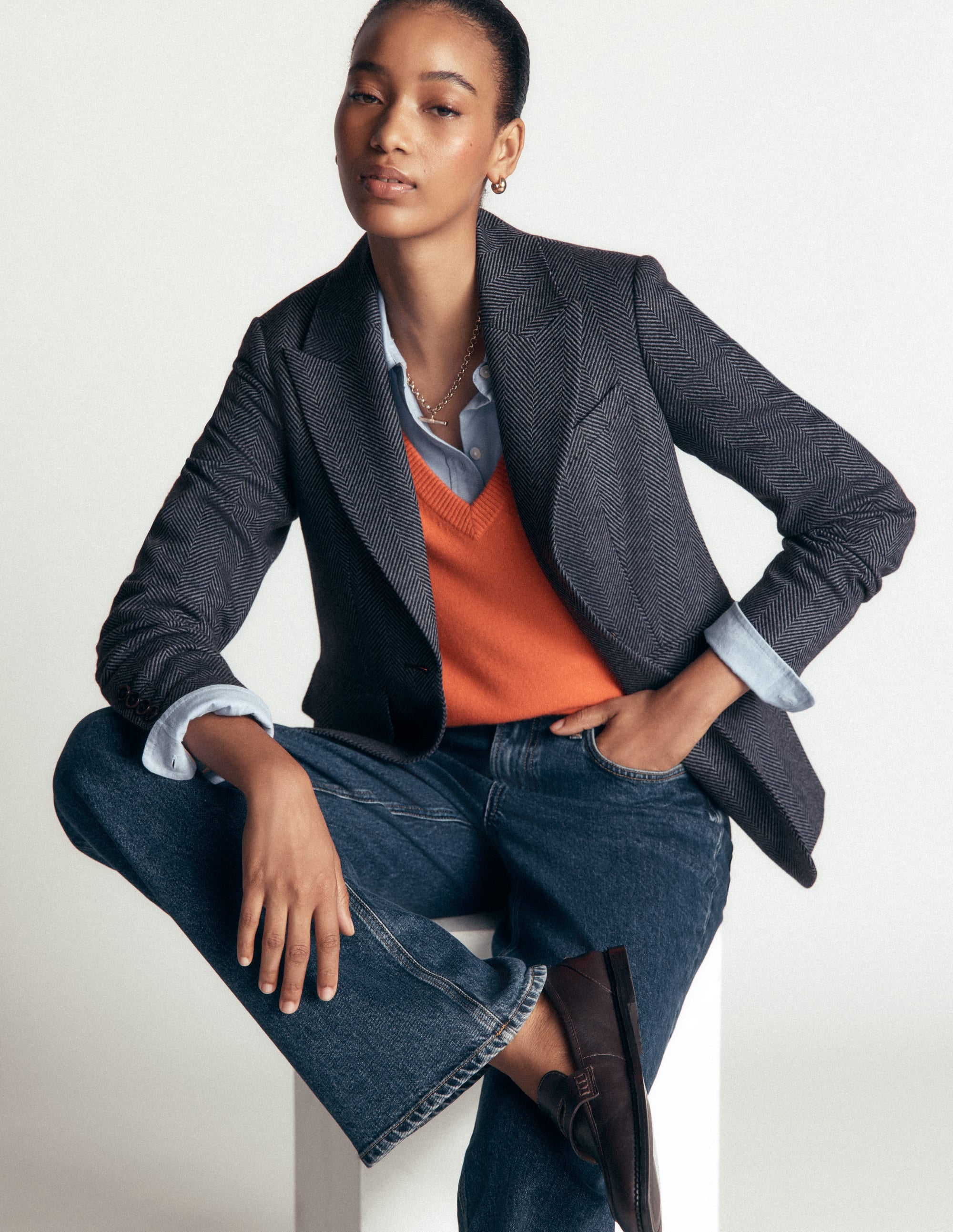 Stamford Wollblazer-Blau und Marineblau Fischgrätmuster - Image 1