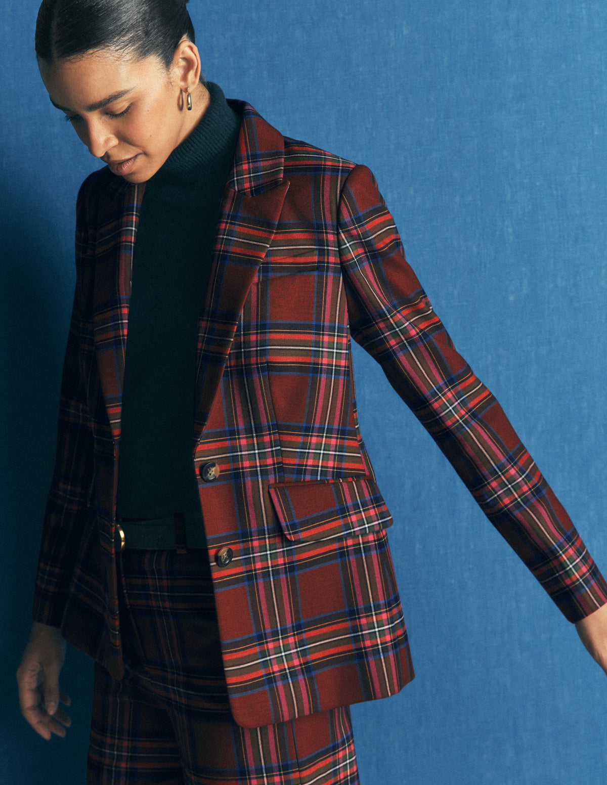 Stamford Wool Blazer-Brown, Blue and Orange Check-1