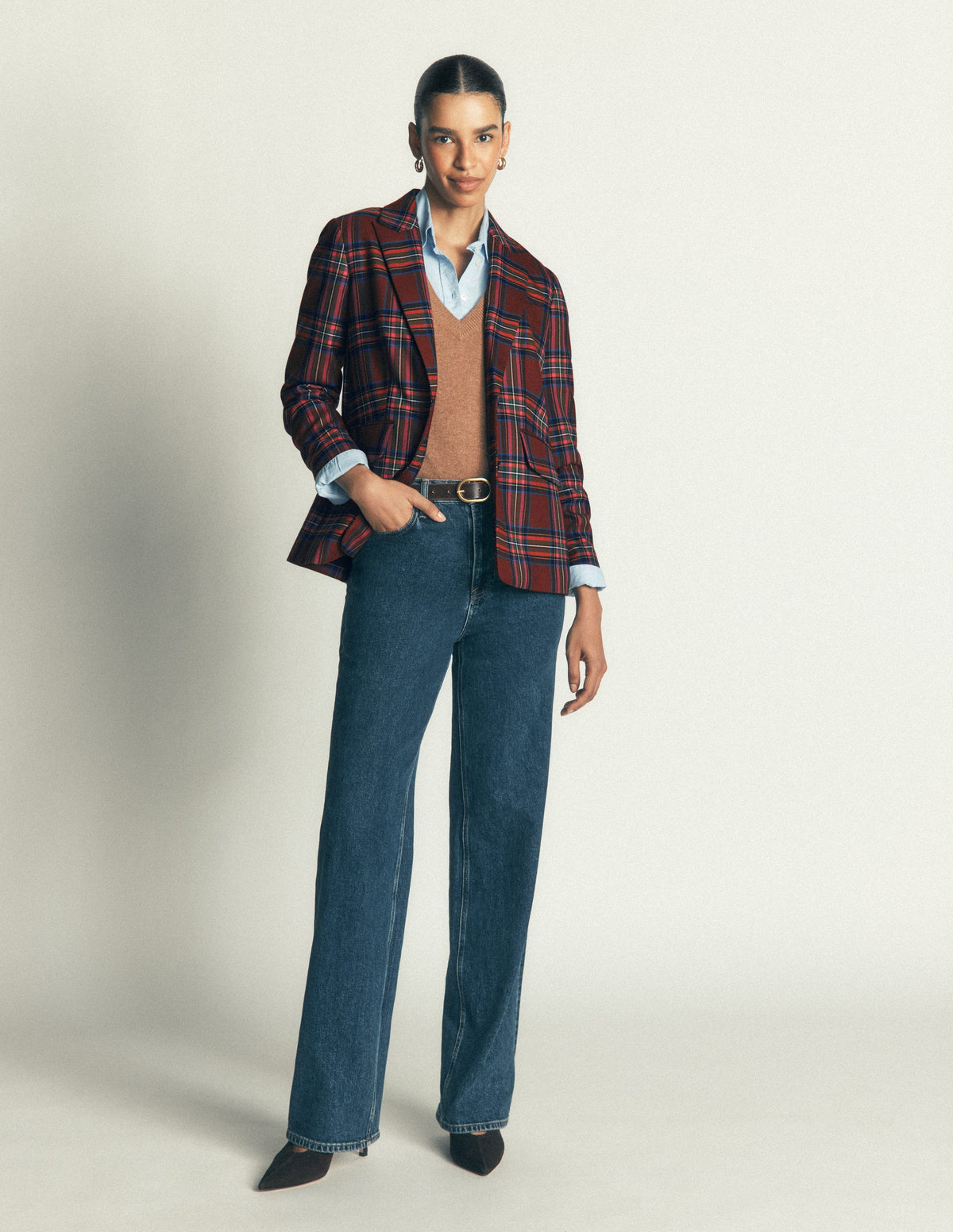 Stamford Wool Blazer-Brown, Blue and Orange Check - Image 5