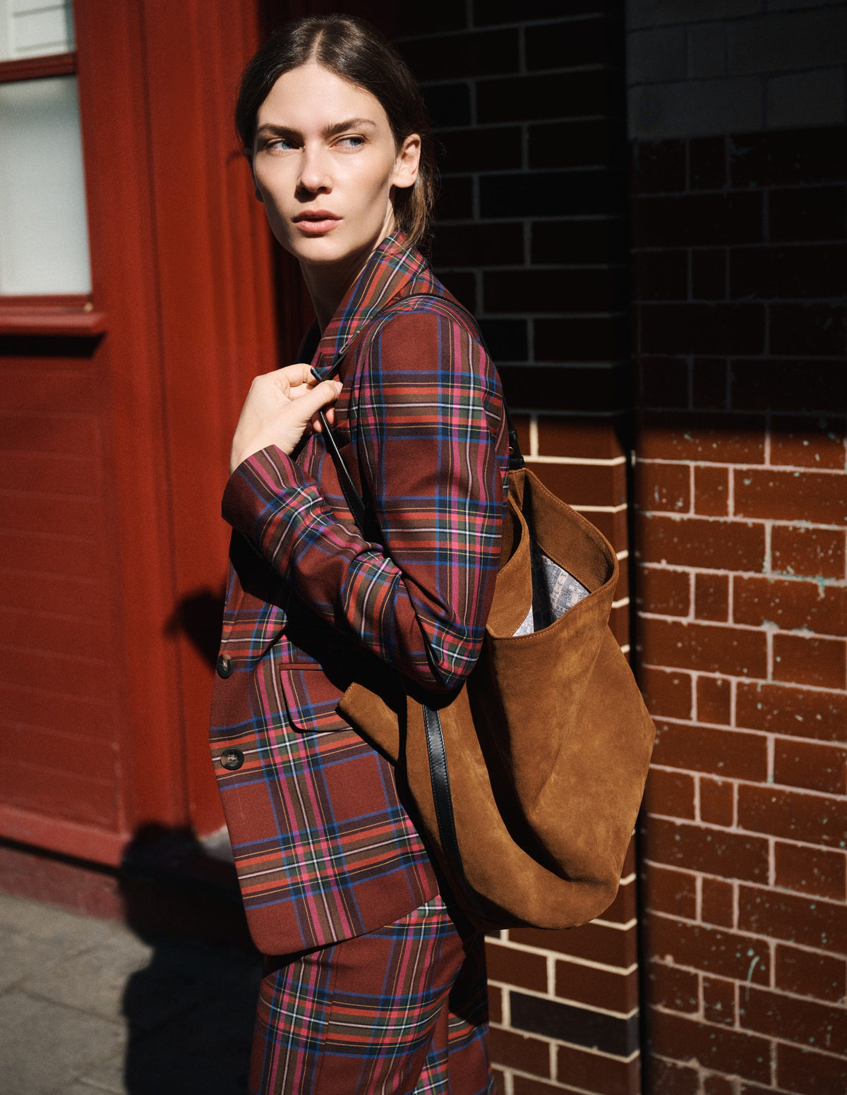 Stamford Wool Blazer-Brown, Blue and Orange Check - Image 6