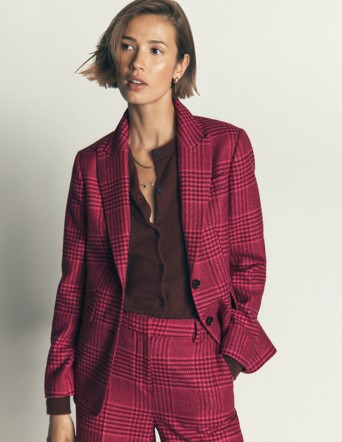 Stamford Wollblazer-Rosa und Kastanienbraun Kariert - Image 2